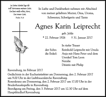 Zur Gedenkseite von Agnes Karin Leiprecht